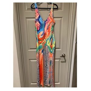 Sold! Orange Tie Dye Animal Print Maxi Beach Dress